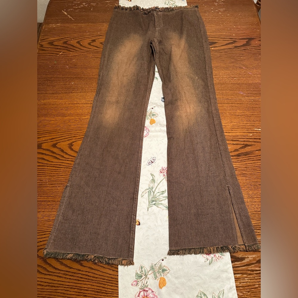 Elegant Brown Wide Leg Women's Pants - Picture 2 of 10